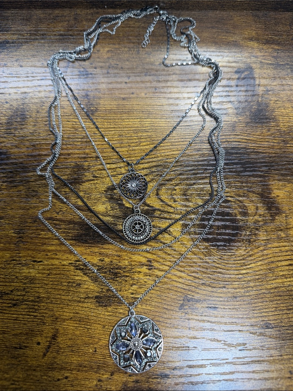 Nine West Multi-Layer Silver-Tone Filigree Pendant Necklace